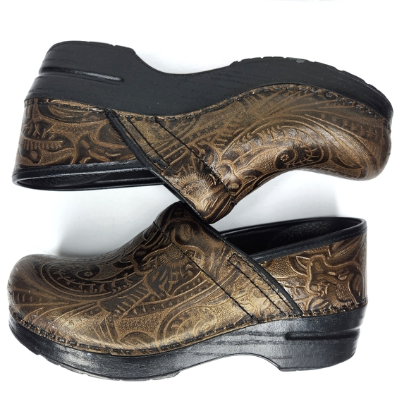 Dansko Floral Print Leather Brown Clogs Womans 7.5-8 - Picture 6 of 7